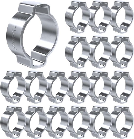 Slangklemmen Set - Twee-oor klemmen - Leidingen Afdichten - Gegalvaniseerd Staal - 20 Stuks 13-15mm - Zilverkleurig