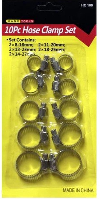 Slangklemmen, u-bout, metalen band, Set van 10 stuks. van Toolland