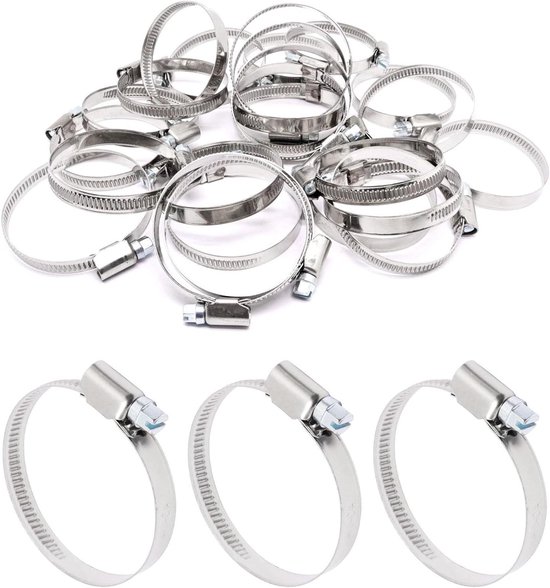 Slangklemmen - Wormwielklemmen - Leidingen Bevestigen - Roestvrij Staal - 40-60 mm - Zilver