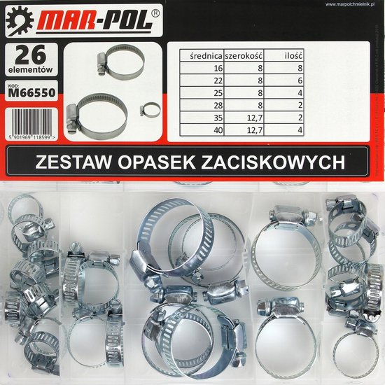 Slangklemmenset, Slangklemmen assortiment - 26 delige (diameter 16, 22, 25, 28, 35, 40 ) van All Ride