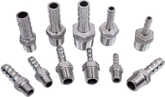 Slangschors Roestvrij Staal SS304 Mannelijke schroefdraad koppelingsaansluiting BSP - 1/8-1/2 1/4 x 10mm - ZILVER - voor verschillende buizen - nodig . van Parker