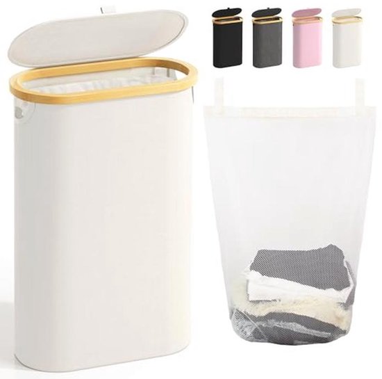 Slanke 60L wasmand met deksel en handgrepen voor smalle ruimtes
