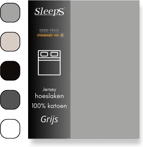 Sleeps Jersey Stretch Hoeslaken - 100% Katoen - 200x200/220 cm - Grijs - Strijkvrij van Sleeps