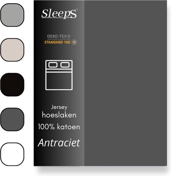 Sleeps Jersey Stretch Hoeslaken - 100% Katoen - 90x200 cm - Antraciet - Strijkvrij van Sleeps