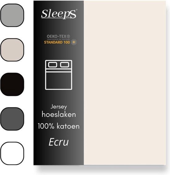 Sleeps Jersey Stretch Hoeslaken - 100% Katoen - 90x220 cm - Ecru - Strijkvrij van Sleeps
