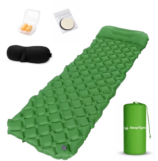 Sleeptight Slaapmat Zelfopblazend - Luchtbed met ingebouwde voetpomp - Camping matras - 200cm - Slaapmasker Oordopjes & Reparatiekit van Merkloos