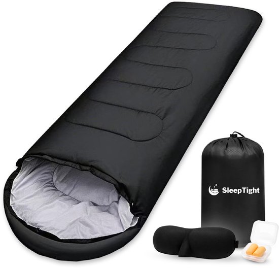 Sleeptight Slaapzak Volwassen - Slaapzakken Dekenmodel - Zwart - Inclusief oordopjes en Slaapmasker - Zomer & Winter -200cm