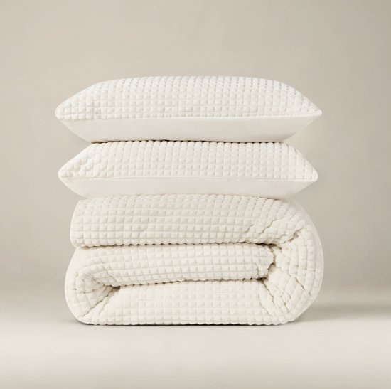 Sleeptime Check Teddy Dekbedovertrek - Eenpersoons - 140X200/220 + 1 x kussensloop 60x70 - Creme van Sleeptime