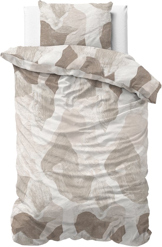 Sleeptime Dekbedovertrek Echo – 100% Katoen – Zandkleur – Ademend & Comfortabel – 140x220 – Beige