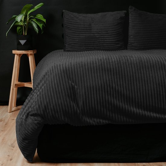 Sleeptime dekbedovertrek Rib Teddy Zwart 240x200/220 cm van Merkloos