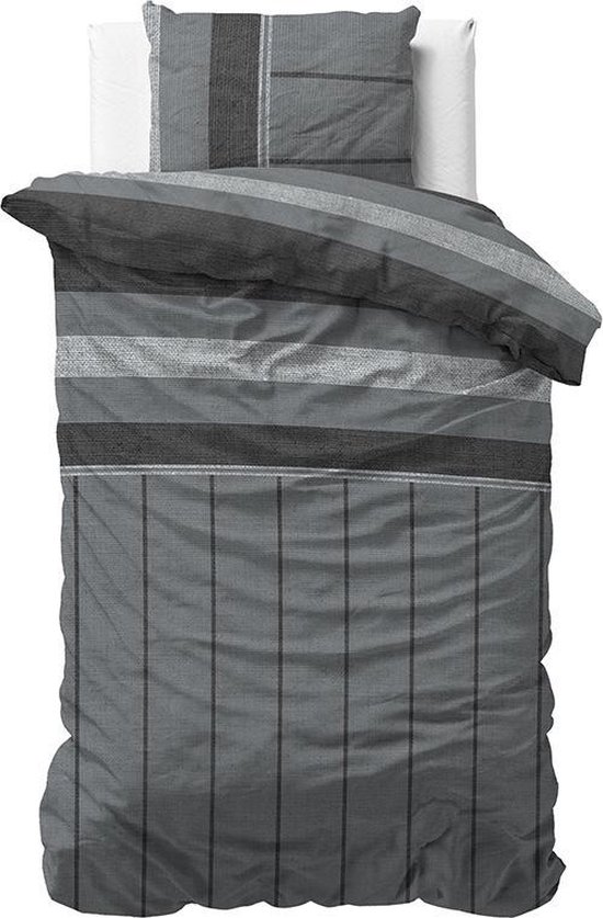 Sleeptime Flanel Kees - Dekbedovertrek - Eenpersoons - 140x200/220 + 1 kussensloop 60x70 - Antraciet van Merkloos