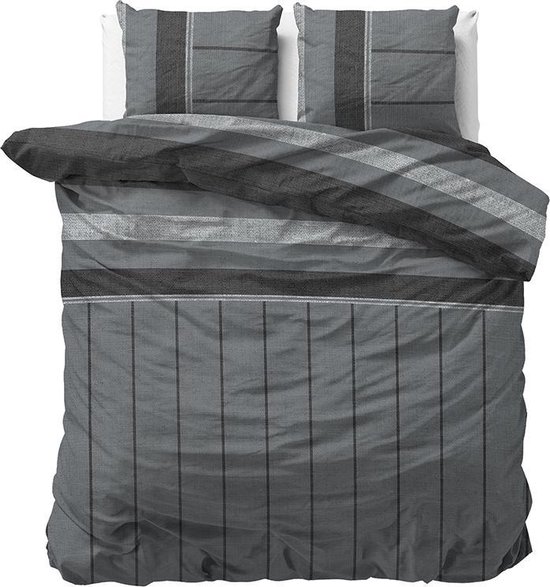 Sleeptime Flanel Kees - Dekbedovertrekset - Lits-Jumeaux - 240x200/220 + 2 kussenslopen 60x70 - Antraciet van Sleeptime