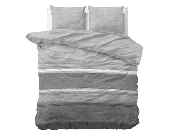 Sleeptime Flanel Stone Stripe - Dekbedovertrekset - Lits-Jumeaux - 240x200/220 + 2 kussenslopen 60x70 - Grijs van Merkloos