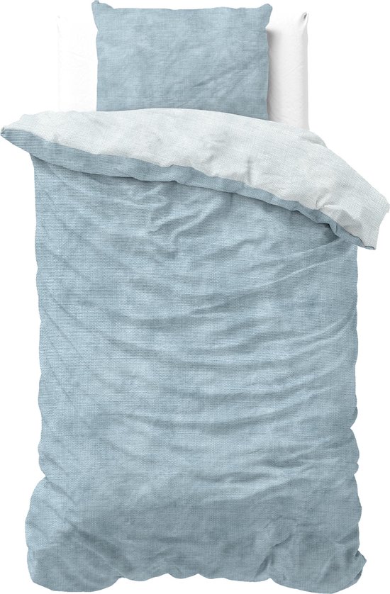 Sleeptime Flanel Twin Washed Cotton Dekbedovertrek - Eenpersoons - 140 x 200/220 + 1 kussensloop 60x70 - Blauw van Merkloos