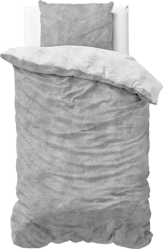 Sleeptime Flanel Twin Washed Cotton - Dekbedovertrek - Eenpersoons - 140 x 200/220 +1 kussensloop 60x70 cm  - Grijs van Sleeptime