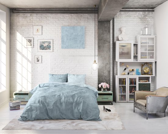 Sleeptime Flanel Twin Washed Cotton Dekbedovertrekset - Lits-Jumeaux - 240 x 200/220 + 2 kussenslopen 60x70 - Blauw van Merkloos