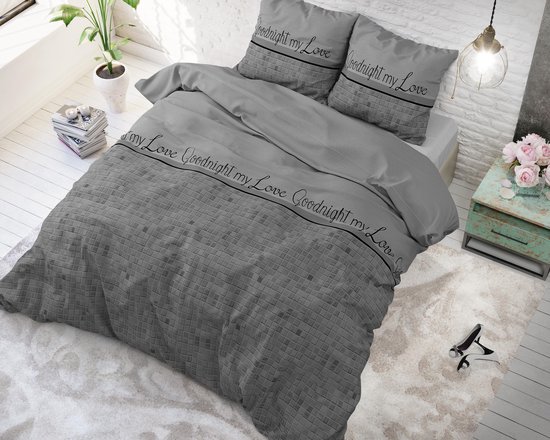 Sleeptime Goodnight My Love - Dekbedovertrekset - Tweepersoons - 200x200/220 + 2 kussenslopen 60x70 - Grijs van Merkloos