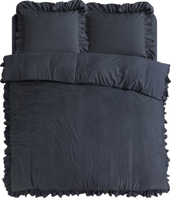 Sleeptime Ruffles Dekbedovertrek - 140X200/220 + 1 x kussensloop 60x70 - Antraciet van Merkloos