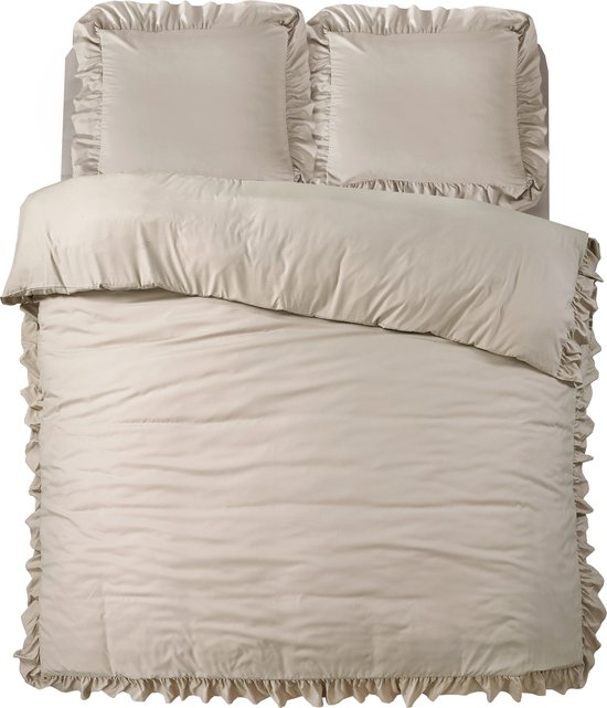 Sleeptime Ruffles Dekbedovertrek - 200X200/220 + 2 x kussenslopen 60x70 - Taupe van Merkloos