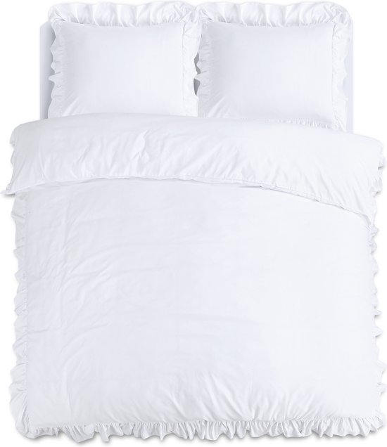 Sleeptime Ruffles Dekbedovertrek - 200X200/220 + 2 x kussenslopen 60x70 - Wit van Merkloos