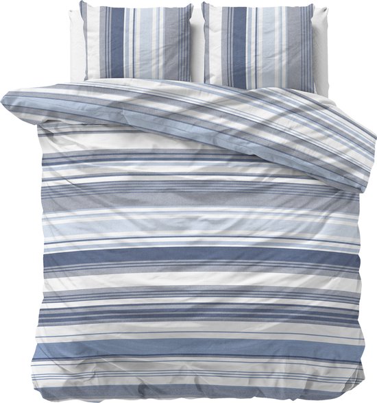 Sleeptime Stripy Dekbedovertrek - 200X200/220 + 2 x kussenslopen 60x70 - Blauw van Merkloos
