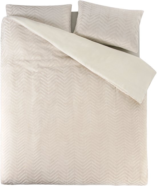 Sleeptime Teddy Chevron Dekbedovertrek - Lits-Jumeaux - 240X200/220 + 2 x kussenslopen 60x70 - Creme van Sleeptime