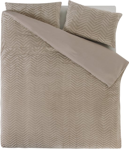 Sleeptime Teddy Chevron Dekbedovertrek - Lits-Jumeaux - 240X200/220 + 2 x kussenslopen 60x70 - Taupe van Sleeptime