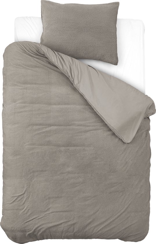 Sleeptime Teddy Dekbedovertrek - 140x200/220 + 1 kussenslopen 60x70 - Kaki - Eenpersoons van Sleeptime