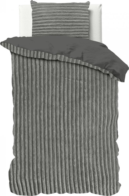 Sleeptime Teddy Rib Dekbedovertrek - 140X200/220 + 1 x kussensloop 60x70 - Grijs van Merkloos