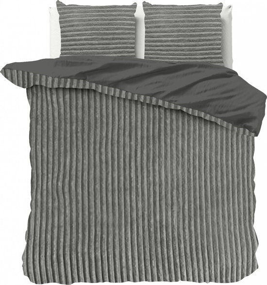 Sleeptime Teddy Rib Dekbedovertrek - 240X200/220 + 2 x kussenslopen 60x70 - Grijs van Merkloos