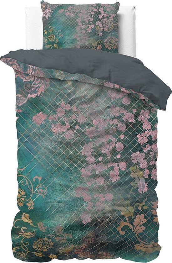 Sleeptime Tiran Flower Dekbedovertrek - Eenpersoons - 140x200/220 + 1 kussensloop 60x70 - Groen van Sleeptime