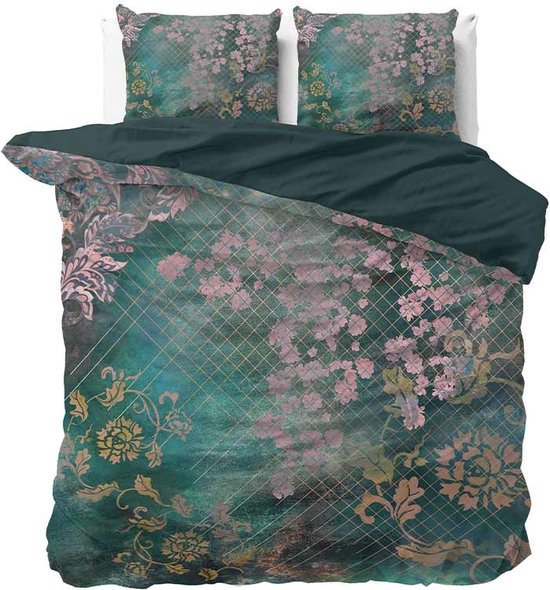 Sleeptime Tiran Flower Dekbedovertrekset - Lits-Jumeaux - 240x200/220 2 kussenslopen 60x70 - Groen van Sleeptime