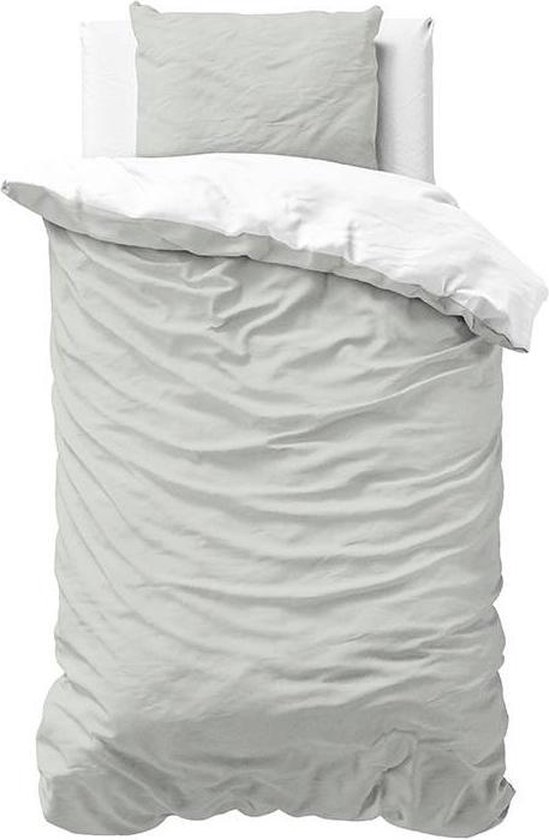 Sleeptime Twee Kleuren Dekbedovertrek - 140x200/220 + 1 kussensloop 60x70 - Wit/Grijs - Eenpersoons
