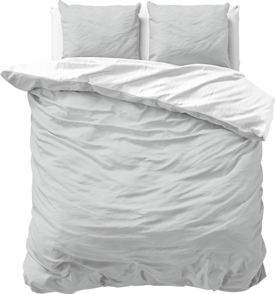Sleeptime Twee Kleuren Dekbedovertrek - 200x200/220 + 2 kussenslopen 60x70 - Wit/Grijs - Tweepersoons