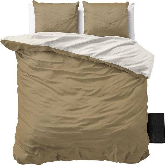 Sleeptime Twee Kleuren Dekbedovertrek - 240x200/220 + 2 kussenslopen 60x70 - Creme/Taupe - Lits-Jumeaux van Merkloos