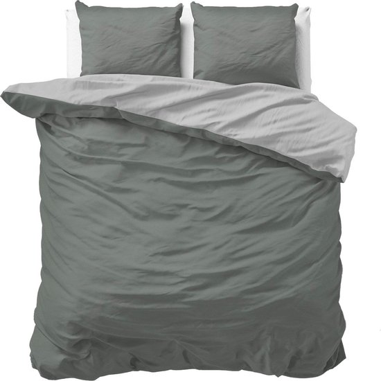 Sleeptime Twee Kleuren Dekbedovertrek - 240x200/220 + 2 kussenslopen 60x70 - Grijs/Antraciet - Lits-Jumeaux van Sleeptime