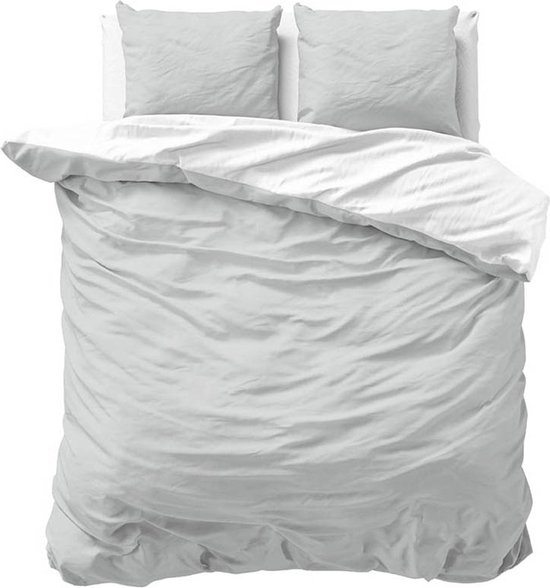 Sleeptime Twee Kleuren Dekbedovertrek - 240x200/220 + 2 kussenslopen 60x70 - Wit/Grijs - Lits-Jumeaux