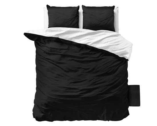 Sleeptime Twee Kleuren Dekbedovertrek - 240x200/220 + 2 kussenslopen 60x70 - Wit/Zwart - Lits-Jumeaux van Merkloos