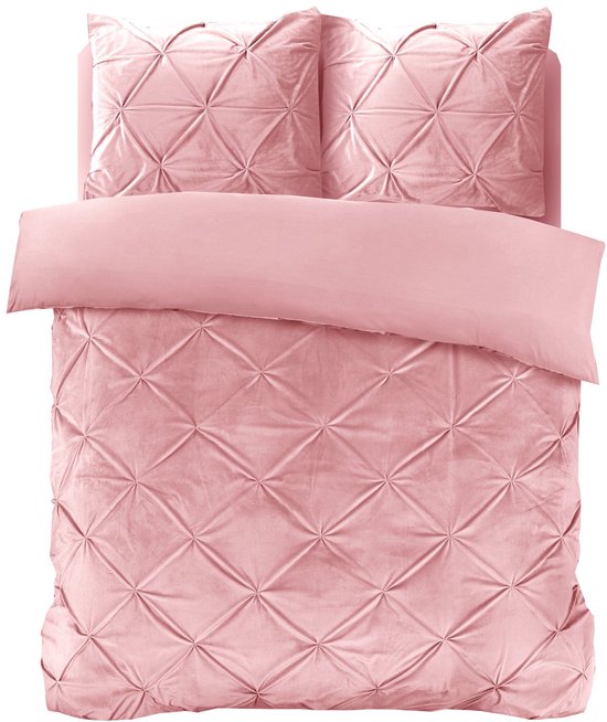 Sleeptime Velvet Pintuck Dekbedovertrek - Eenpersoons - 140X200/260 + 1 x kussensloop 60x70 - Roze van Merkloos