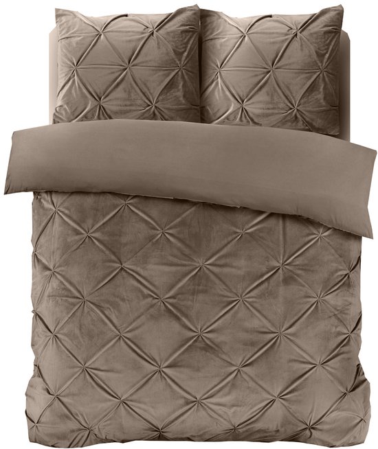 Sleeptime Velvet Pintuck Dekbedovertrek - Eenpersoons - 140X200/260 + 1 x kussensloop 60x70 - Taupe van Sleeptime