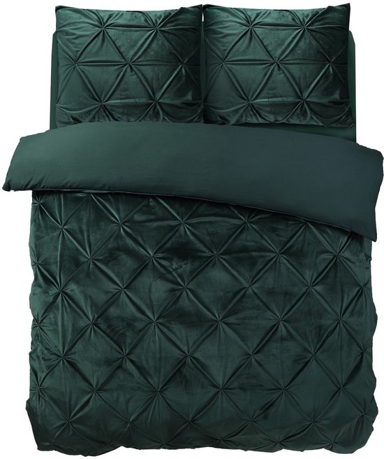 Sleeptime Velvet Pintuck Dekbedovertrek - Tweepersoons - 200X200/260 + 2 x kussenslopen 60x70 - Groen van Sleeptime