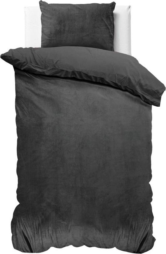Sleeptime Velvet Touch - Dekbedovertrek - Eenpersoons - 140x200/220 + 1 kussensloop 60x70 - Antraciet van Merkloos