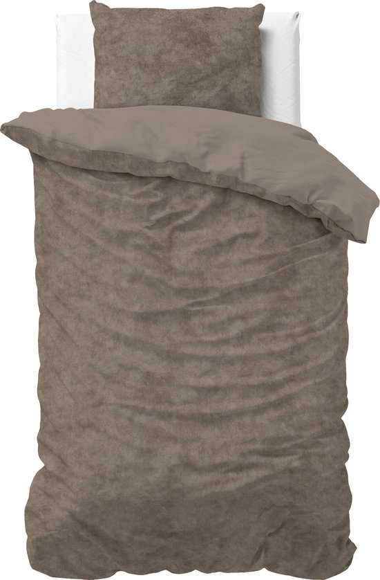 Sleeptime Velvet Touch - Dekbedovertrek - Eenpersoons - 140x200/220 + 1 kussensloop 60x70 - Taupe