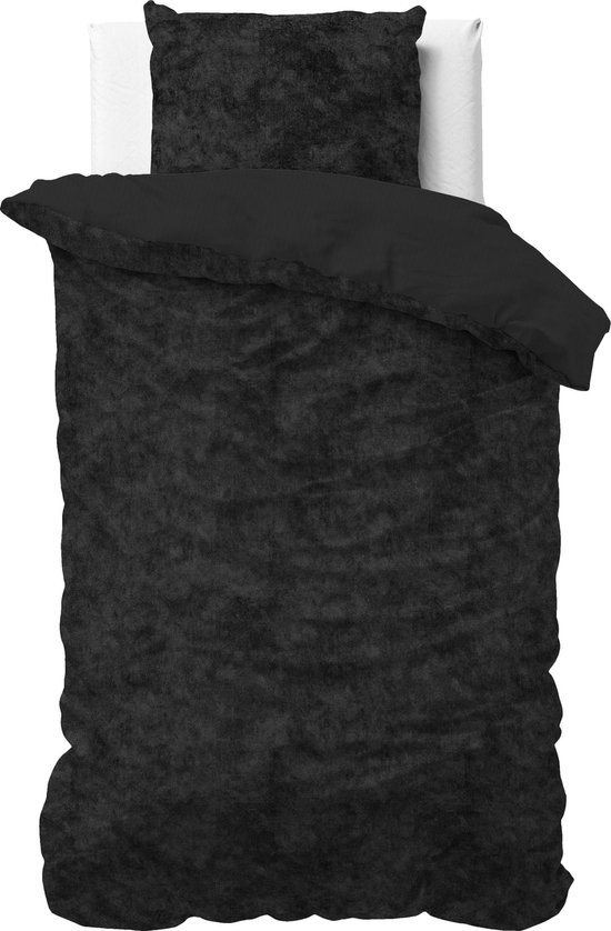 Sleeptime Velvet Touch - Dekbedovertrek - Eenpersoons - 140x200/220 + 1 kussensloop 60x70 - Zwart van Merkloos