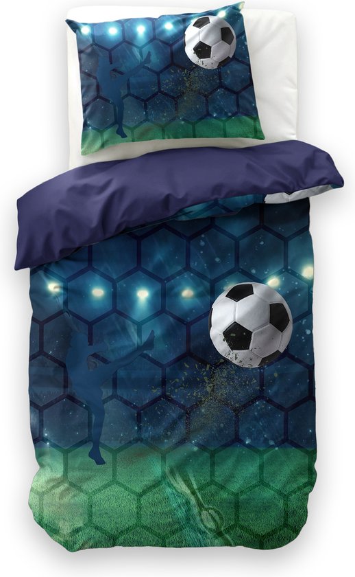 Sleeptime Voetbal Dekbedovertrek - Eenpersoons - 140X200/220 + 1 x kussensloop 60x70 - Blauw van Merkloos