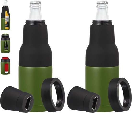Slim Can Cooler - 2 Pcs - 12oz Skinny Can Insulated Beer Sleeve Drink Holder met Bottle Opener voor Bier - Soda - Koffie - Reguliere Blikjes en Flessen - Groen van Merkloos