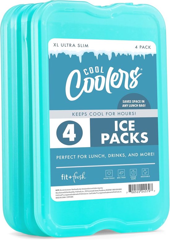 Slim Compact Herbruikbare XL Ice Packs voor Lunch Dozen en Strandtassen - 4 Pack Groen