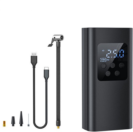 Slimme, draagbare elektrische ballonpomp ST-5525C - Blaast snel ballen op zoals voetballen, basketballen en volleyballen - Uitgerust met een digitaal lcd-scherm - Bediening met twee handen - 4 mondstukken - Inclusief 3 sets 18650-batterijen van Merkloos