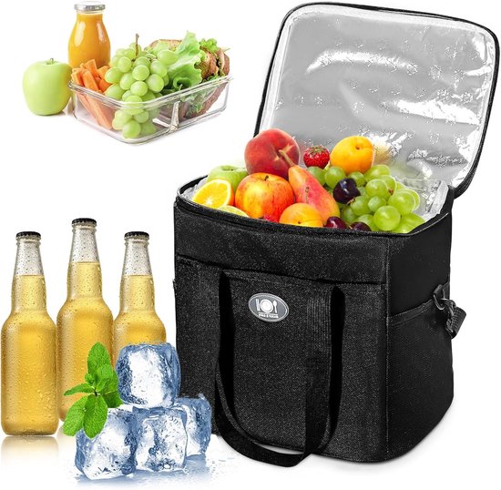 Small Foldable 16L Portable Cooler Bag - Insulated Lunch Bag - Thermal Bag - Food Warming Bag for Eating - School - Work - Beach - Travel - Picnic van Merkloos