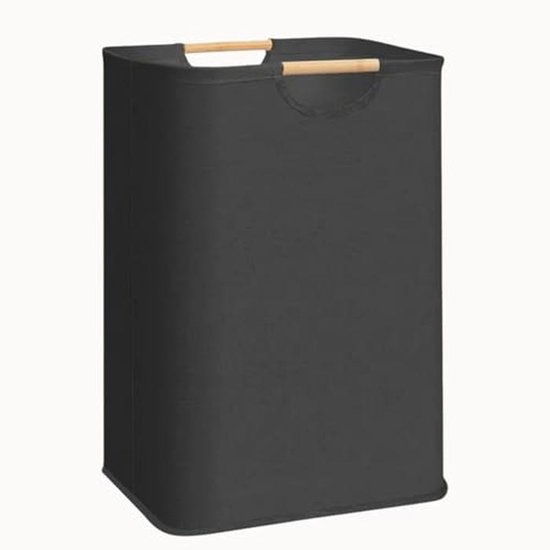 Smalle Wasmand voor 70 Liter, Vouwbare Wasbox met Houten Handvatten en Waterdichte Binnenvoering, 58 x 39,5 x 30 cm